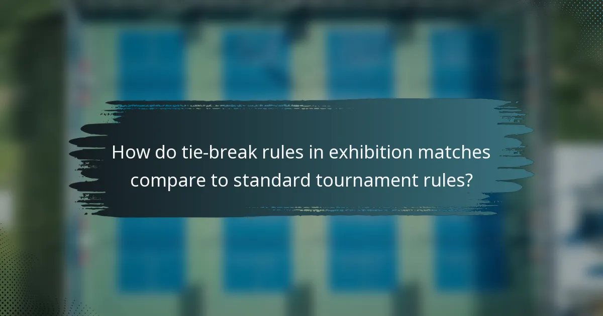 How do tie-break rules in exhibition matches compare to standard tournament rules?