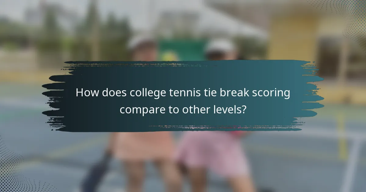 How does college tennis tie break scoring compare to other levels?